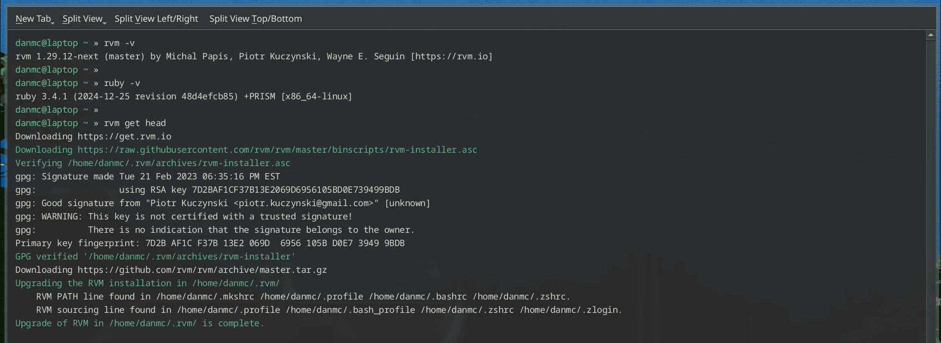 Setup Ruby on Fedora with RVM